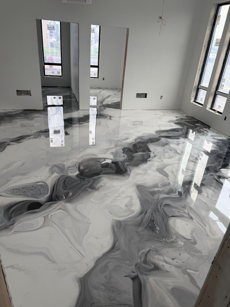 Black and white marble epoxy floor with skylights