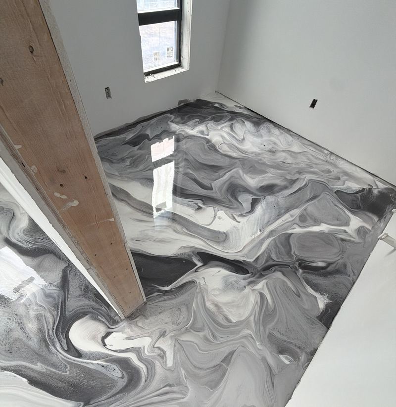 Black and white marble epoxy room floor